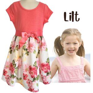 LILT Pink & White Lined Floral Dress - Girl's Size 6
